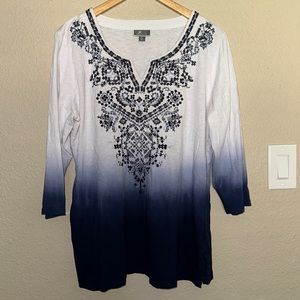 JM Collections Blue & White embroidered tunic Size XL